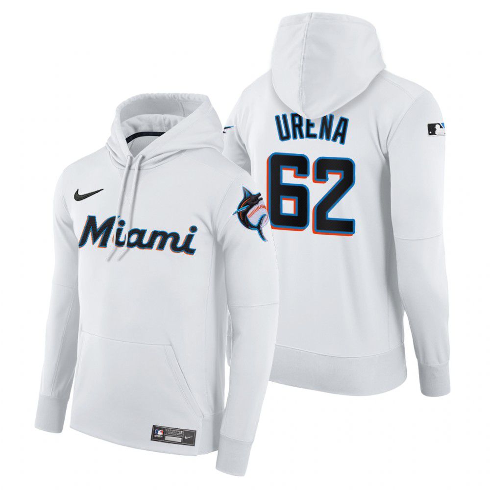 Men Miami Marlins #62 Urena white home hoodie 2021 MLB Nike Jerseys